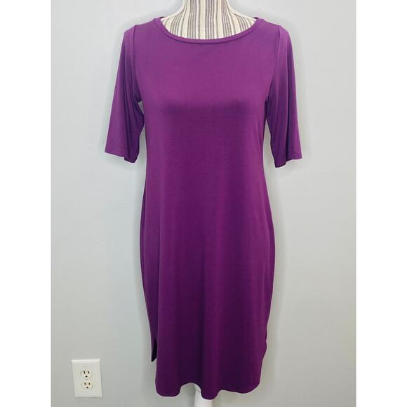 Eileen Fisher Purple Knit Dress Viscose Women XS Short Sleeve Curved Hem Casual - Picture 2 of 11